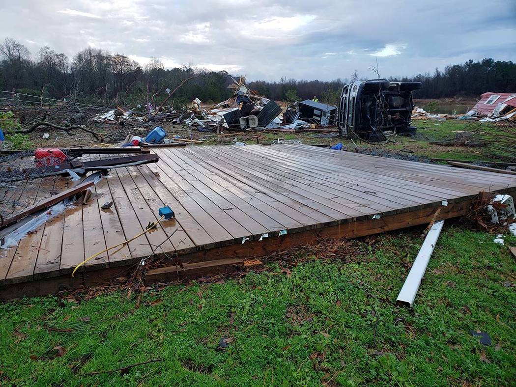 This photo provided by Bossier Parish Sheriff's Office shows damage from Friday nights severe w ...