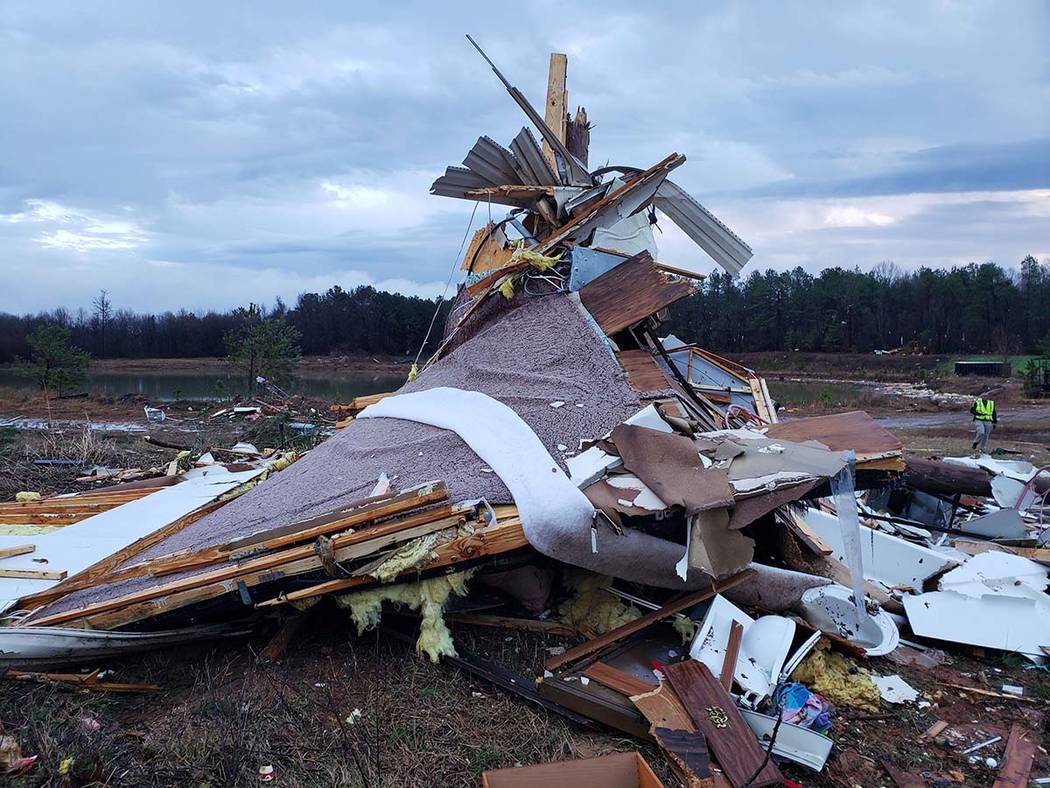 This photo provided by Bossier Parish Sheriff's Office shows damage from Friday nights severe w ...