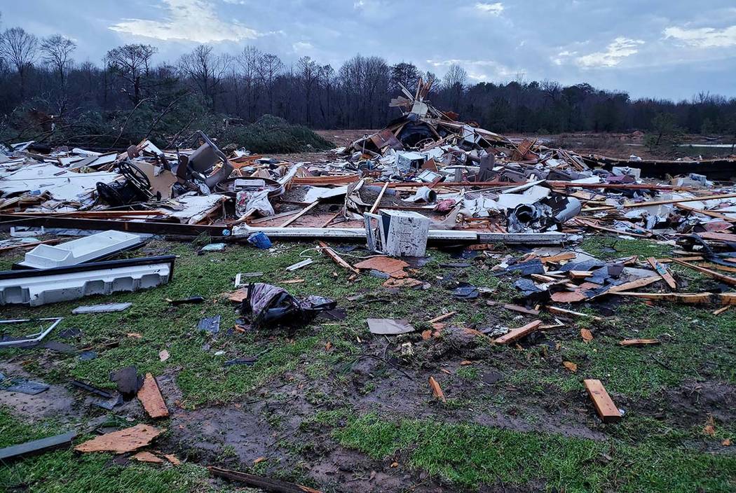 This photo provided by Bossier Parish Sheriff's Office shows damage from Friday nights severe w ...