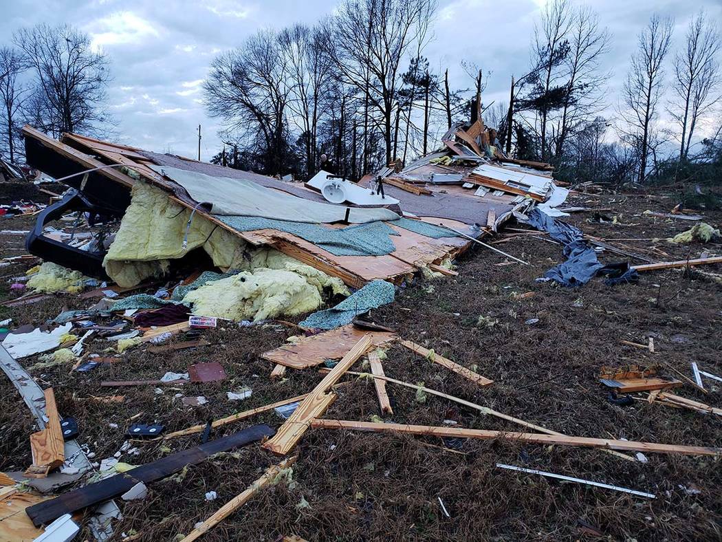 This photo provided by Bossier Parish Sheriff's Office shows damage from Friday nights severe w ...