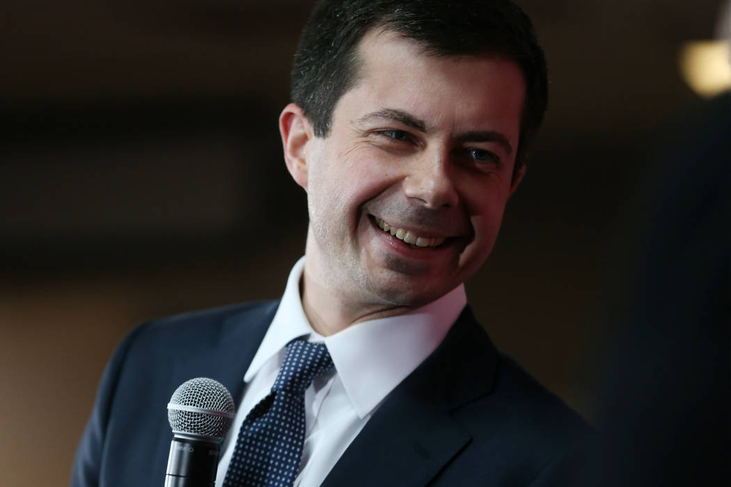 Democratic presidential candidate Pete Buttigieg speaks during a town hall event at the Culinar ...