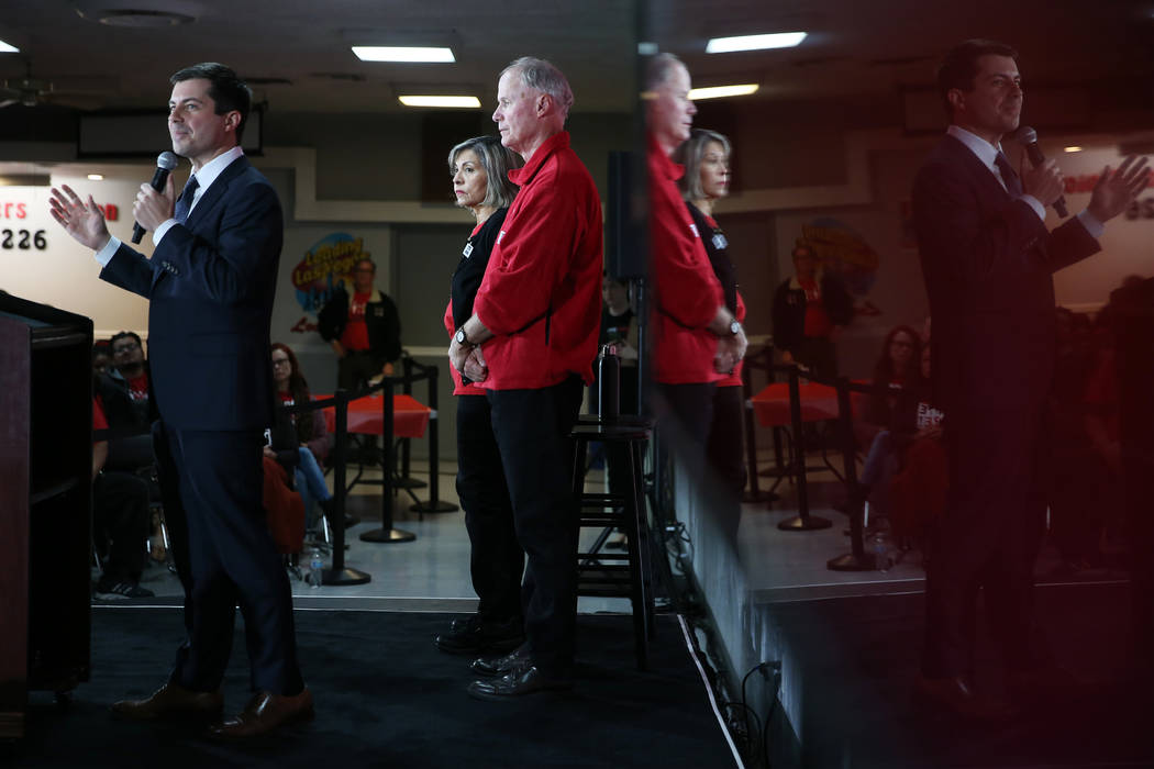 Democratic presidential candidate Pete Buttigieg speaks during a town hall event at the Culinar ...