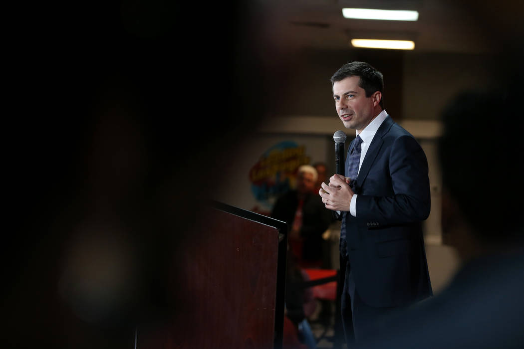 Democratic presidential candidate Pete Buttigieg speaks during a town hall event at the Culinar ...