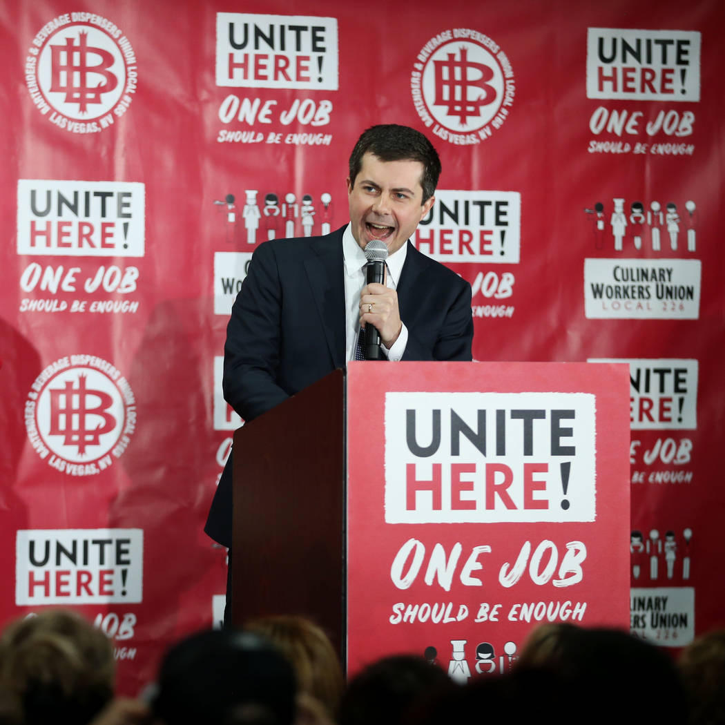 Democratic presidential candidate Pete Buttigieg speaks during a town hall event at the Culinar ...