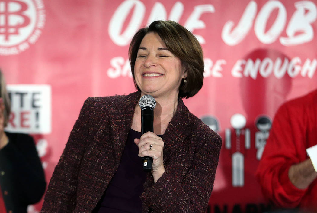 Amy Klobuchar speaks during a town hall at the Culinary Workers Union 226 headquarters in Las V ...