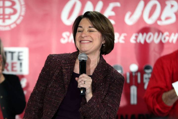 Amy Klobuchar speaks during a town hall at the Culinary Workers Union 226 headquarters in Las V ...