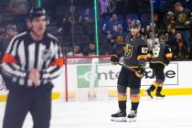 Golden Knights' Max Pacioretty (67) looks on after a 3-0 loss to the Columbus Blue Jackets in a ...