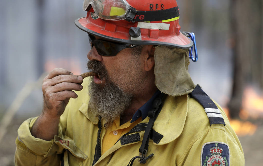 Firefighter Mick Stain eats a moth larvae called a witchetty grub as he helps patrol a controll ...