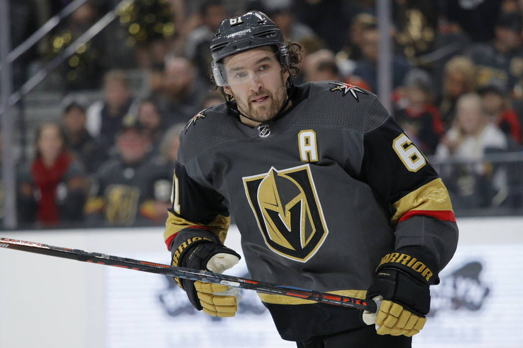 Vegas Golden Knights right wing Mark Stone (61) plays against the Anaheim Ducks in an NHL hocke ...