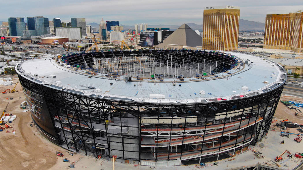 An aerial view of Allegiant Stadium pictured on Wednesday, Dec. 18, 2019, in Las Vegas. (Michae ...