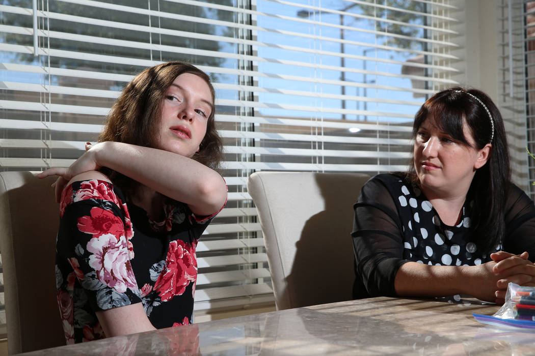 Alyssa Canning, left, 16, and her mother Amanda speak to the Review-Journal at their home in La ...