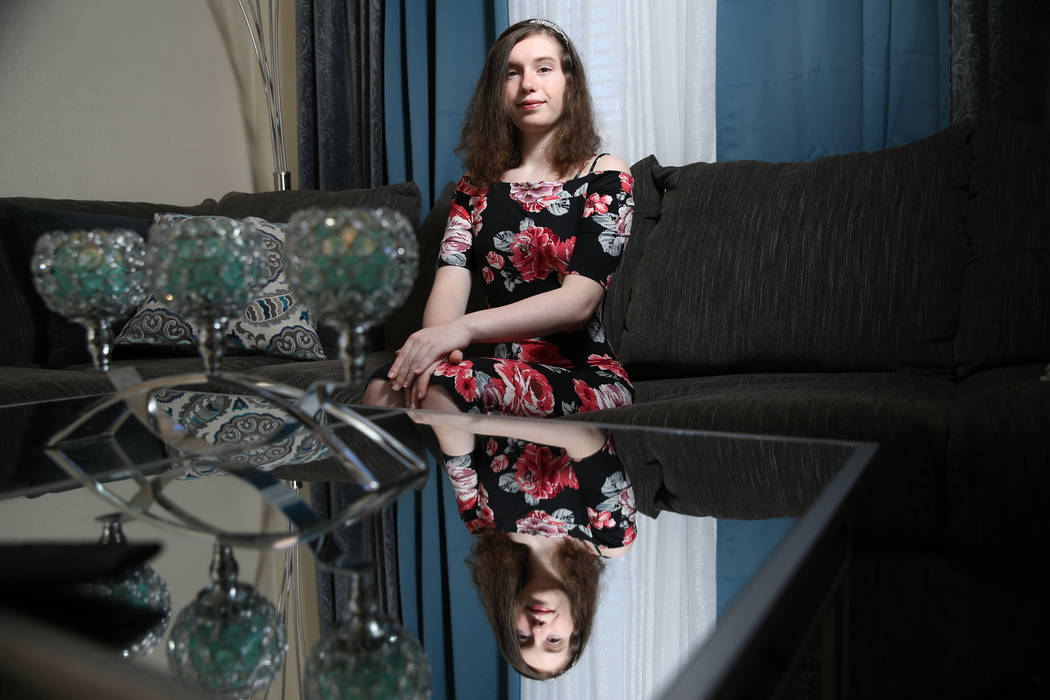 Alyssa Canning, 16, at her home in Las Vegas, Thursday, Aug. 15, 2019. Canning was injured duri ...