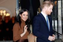 In a Jan. 7, 2020, file photo, Britain's Prince Harry and Meghan, Duchess of Sussex leave after ...
