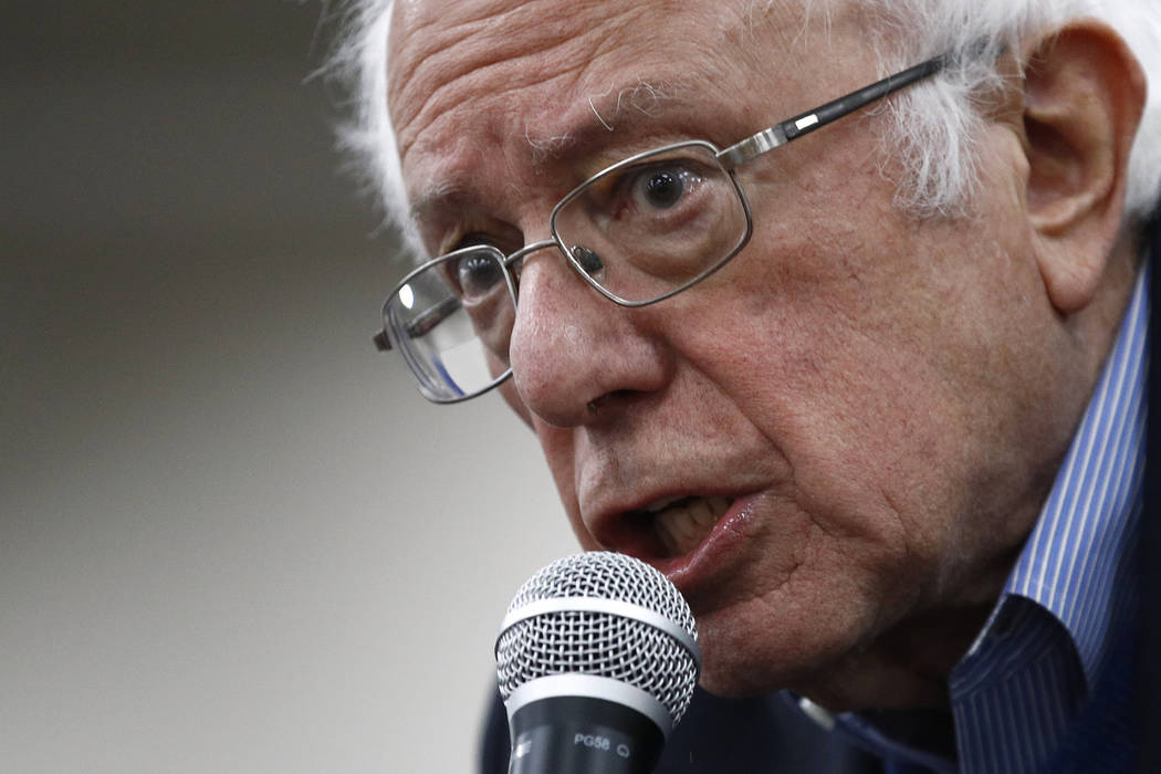Democratic presidential candidate Sen. Bernie Sanders, I-Vt., speaks during a campaign event, S ...