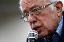 Democratic presidential candidate Sen. Bernie Sanders, I-Vt., speaks during a campaign event, S ...