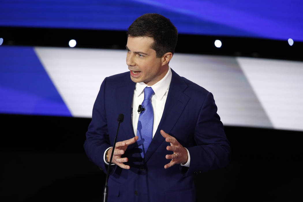 Democratic presidential candidate former South Bend Mayor Pete Buttigieg speaks Tuesday, Jan. 1 ...
