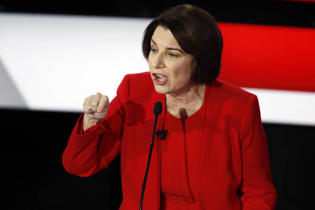 Democratic presidential candidate Sen. Amy Klobuchar, D-Minn., speaks Tuesday, Jan. 14, 2020, d ...