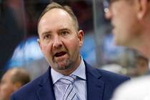 Then-San Jose Sharks' head coach Peter DeBoer directs the team during the second period of an N ...