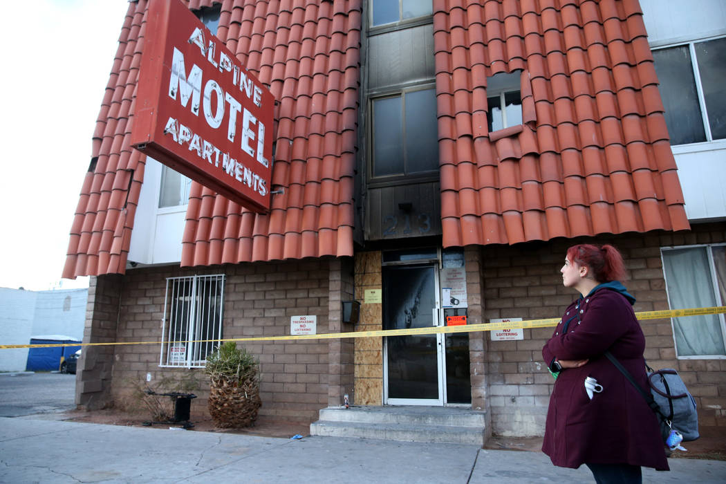 Scotti Hughes, 31, revisits on Dec. 24, 2019, the site of the deadly Alpine Motel Apartments fi ...