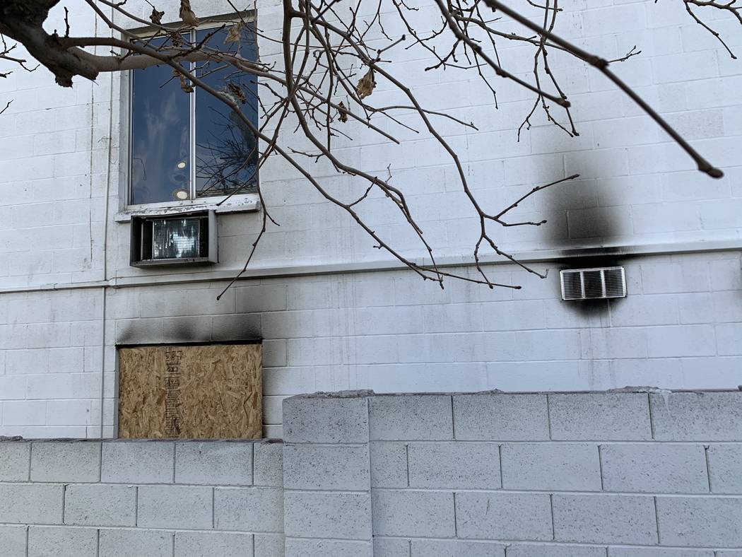 Smoke stains outside the Alpine Motel Apartments pictured on Thursday, Jan. 9, 2020, in Las Veg ...