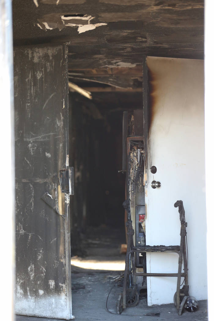 The hallway at the front door of the Alpine Motel Apartments in Las Vegas on Tuesday, Jan. 14, ...