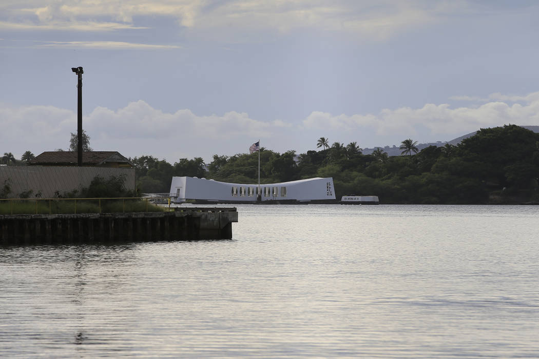 The USS Arizona Memorial can be seen from the Pearl Harbor National Memorial Wednesday, Dec. 4, ...