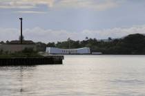The USS Arizona Memorial can be seen from the Pearl Harbor National Memorial Wednesday, Dec. 4, ...