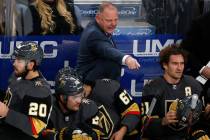 Vegas Golden Knights head coach Gerard Gallant is seen during the third period of an NHL hockey ...
