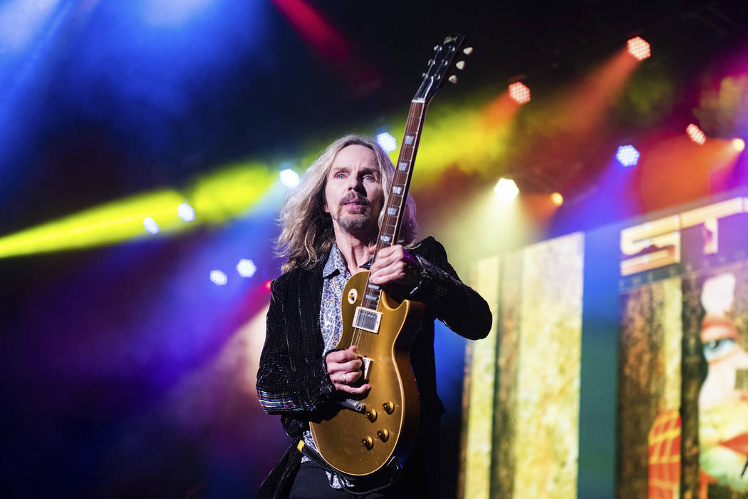 Tommy Shaw, of Styx, performs on stage at Verizon Wireless Amphitheater on Saturday, June,18, 2 ...