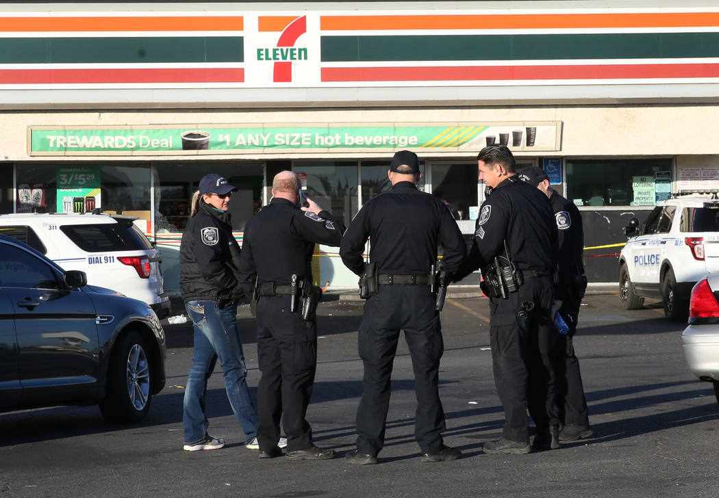North Las Vegas police are investigating after a convenience store clerk who was stabbed by a p ...