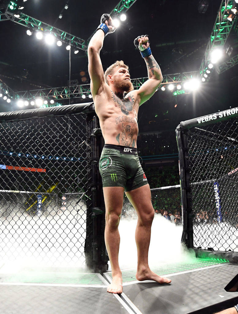 Conor McGregor acknowledges the crowd prior to facing Khabib Nurmagomedov during the UFC 229 ev ...