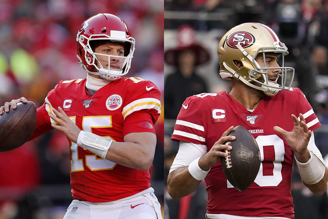 Kansas City quarterback Patrick Mahomes, left, and San Francisco quarterback Jimmy Garoppolo (T ...