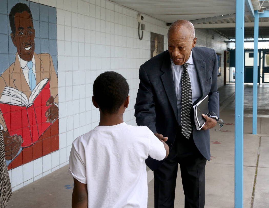 Robert Green, 86, a Las Vegas resident and close confidante of Martin Luther King Jr., greets a ...