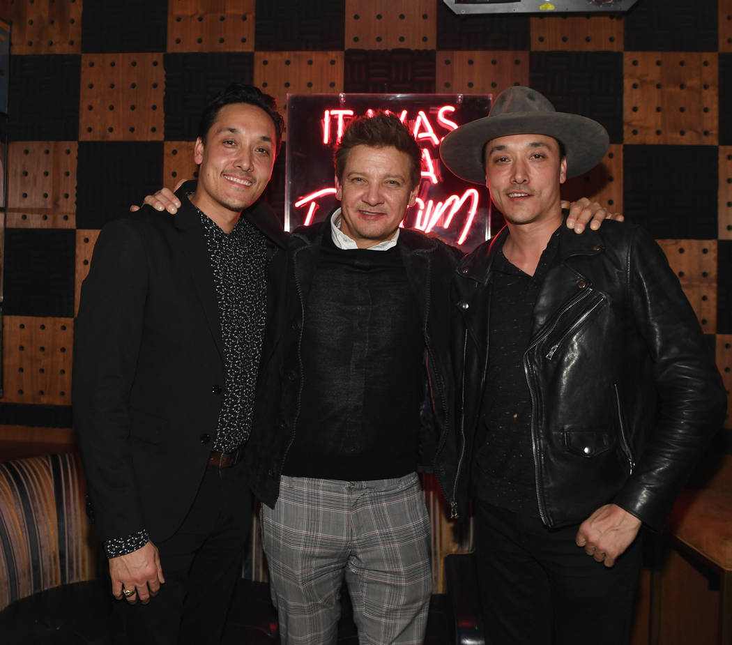 Mark Houston, actor Jeremy Renner and Jonnie Houston attend the one-year anniversary celebratio ...