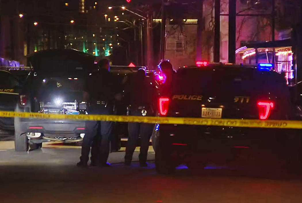San Antonio police officers work the scene of a deadly shooting at the Ventura, a music venue i ...