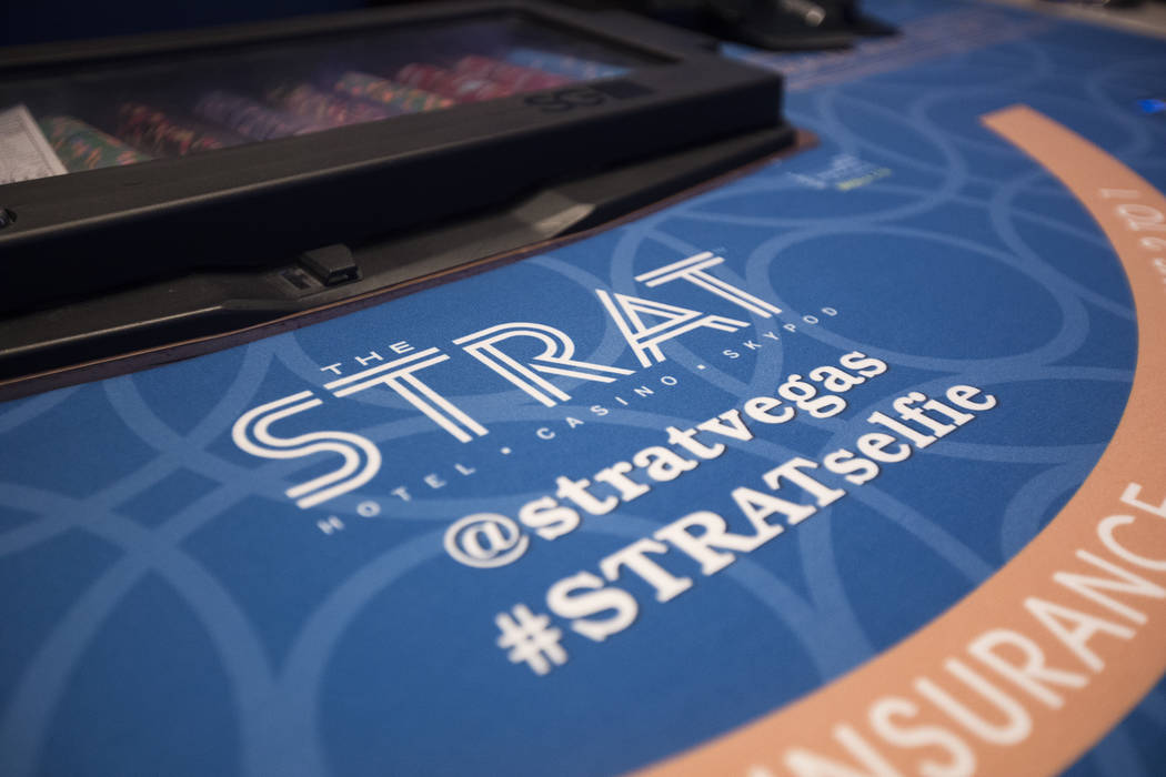 New felt for the gaming tables at the Strat in Las Vegas, Monday, Jan. 20, 2020. The Strat rece ...