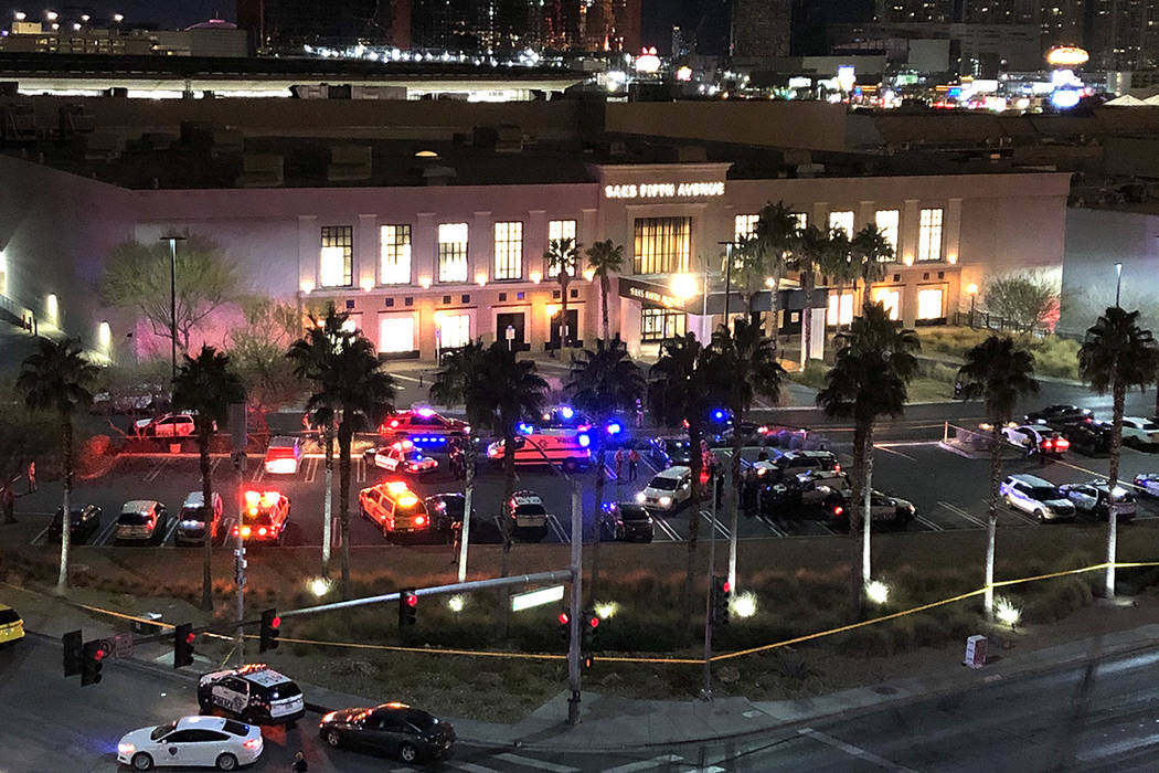 Las Vegas police converge near the Saks entrance at Fashion Show mall on Tuesday, Jan. 21, 2020 ...
