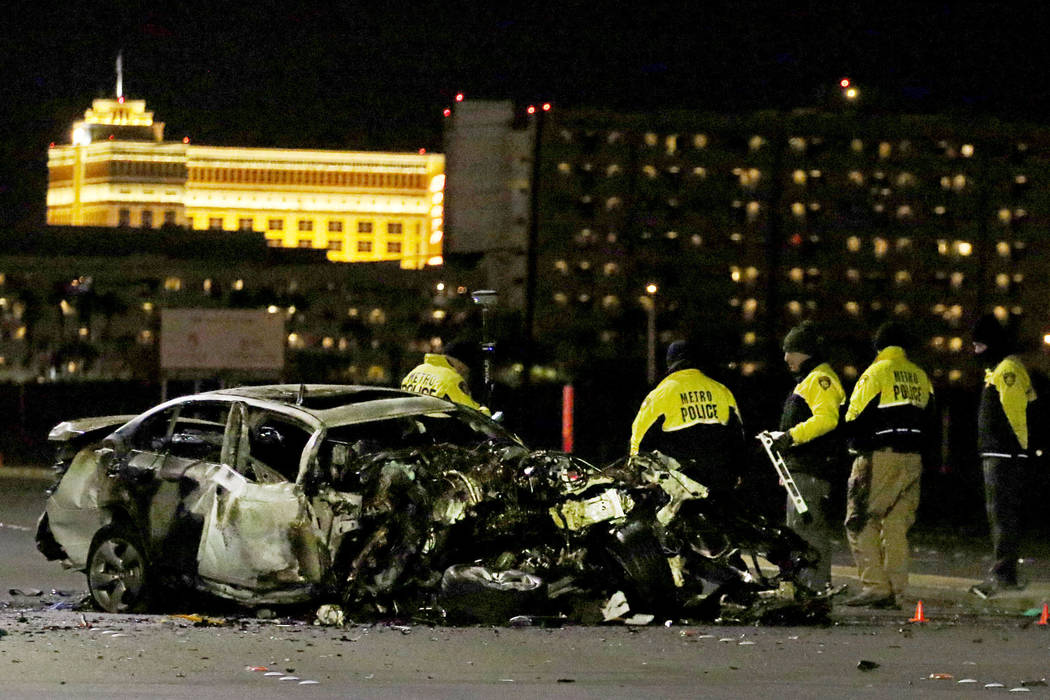Las Vegas police investigate after one motorist was killed and another was injured in a three-v ...