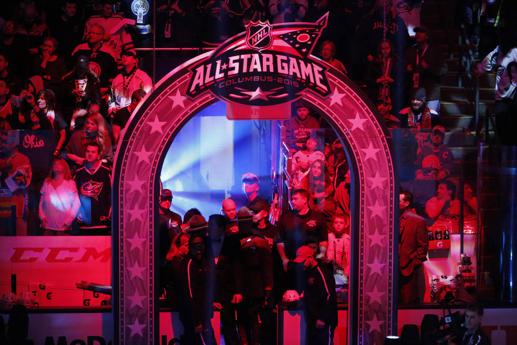 The runway to the Team Toews locker room is lit for pre-game introductions before the NHL All-S ...