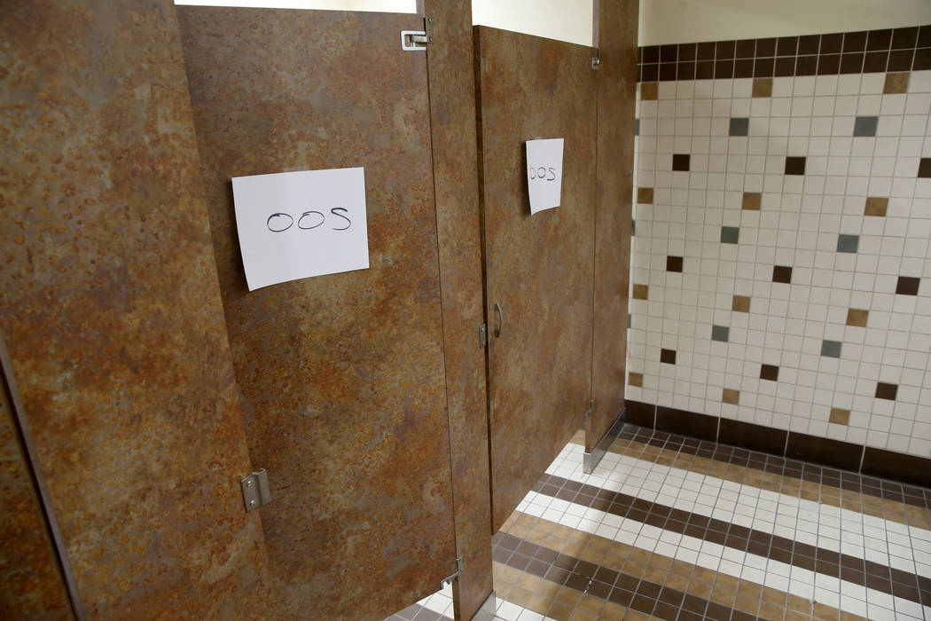 Out of service bathroom stalls at North Las Vegas Fire Station 53 on West Gowan Road near Simmo ...