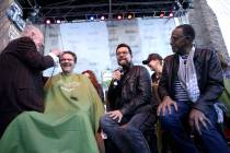 Review-Journal columnist John Katsilometes gets his head shaved by former Las Vegas Mayor Oscar ...