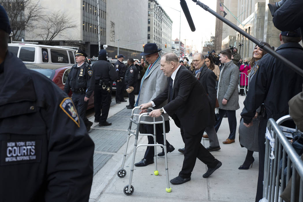 Harvey Weinstein leaves a Manhattan courthouse following a day in his trial on rape and sexual ...