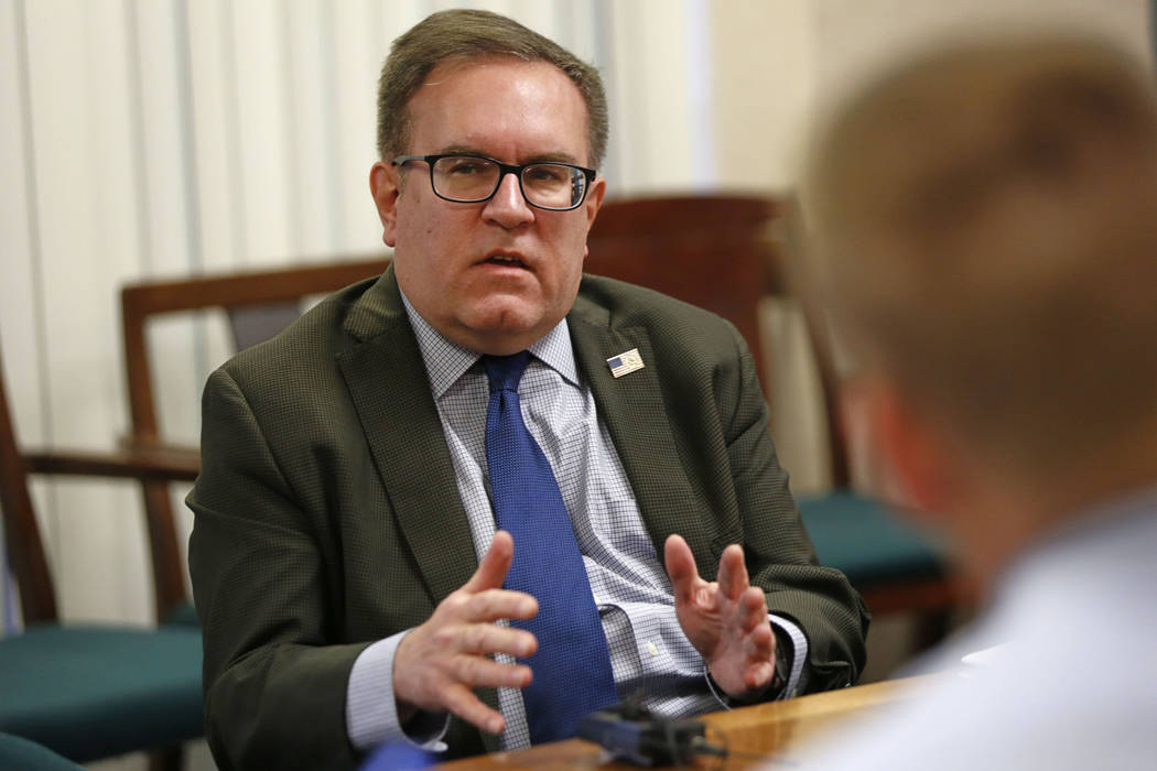 Environmental Protection Agency Administrator Andrew Wheeler speaks during an editorial board m ...