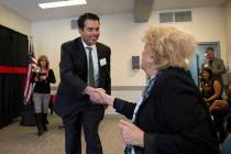 In a Nov. 1, 2018, file photo, Nevada Assistant Attorney General Brin Gibson shakes the hand of ...