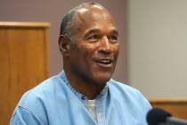 In this July 20, 2017 file photo, former NFL football star O.J. Simpson appears via video for h ...