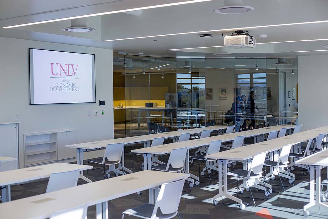 A UNLV classroom is prepped for incoming students at the new Harry Reid Research and Technology ...