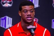UNLV football linebacker Javin White answers a media question during a press conference on Mond ...