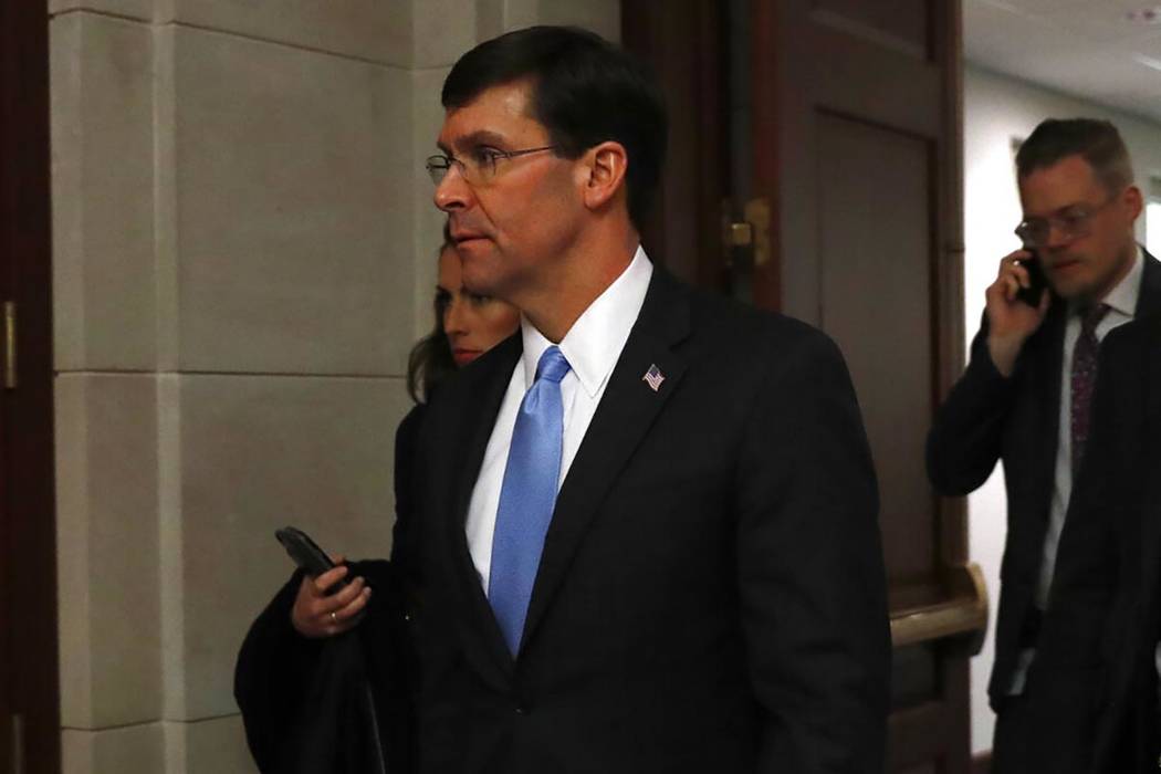 Defense Secretary Mark Esper arrives to brief members of the Senate on the details of the threa ...