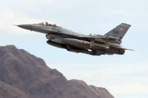 An F-16 takes off from Nellis Air Force Base in Las Vegas in 2018. (K.M. Cannon Las Vegas Revie ...