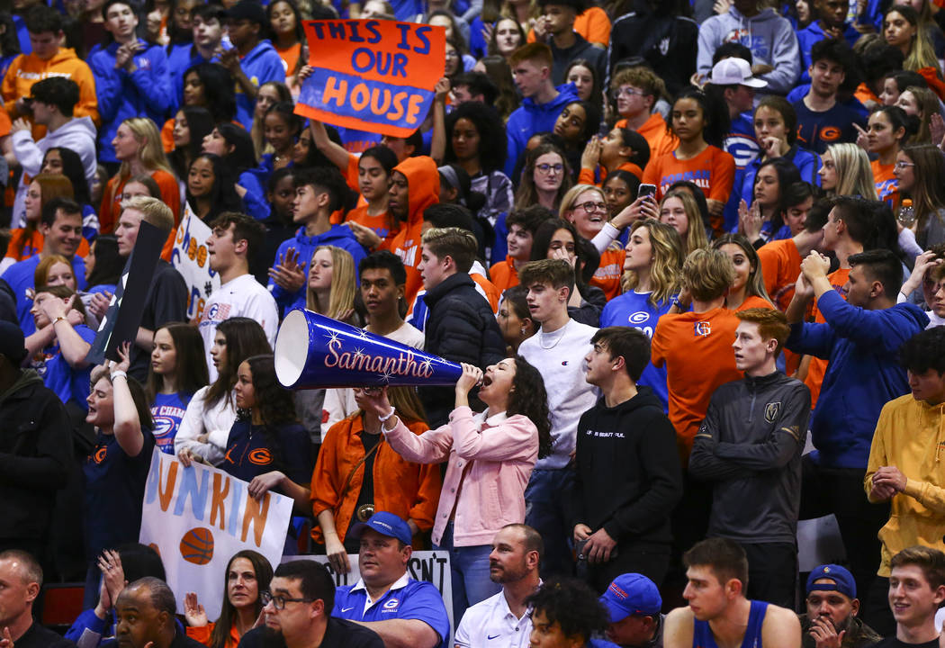 Bishop Gorman students cheer during the first half of a basketball game against Coronado at the ...
